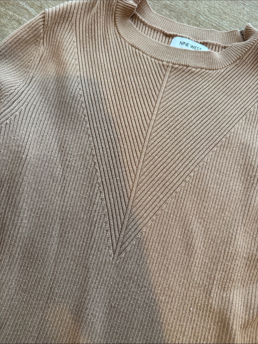 Tan Ribbed Crewneck Sweater - Picture 2 of 3